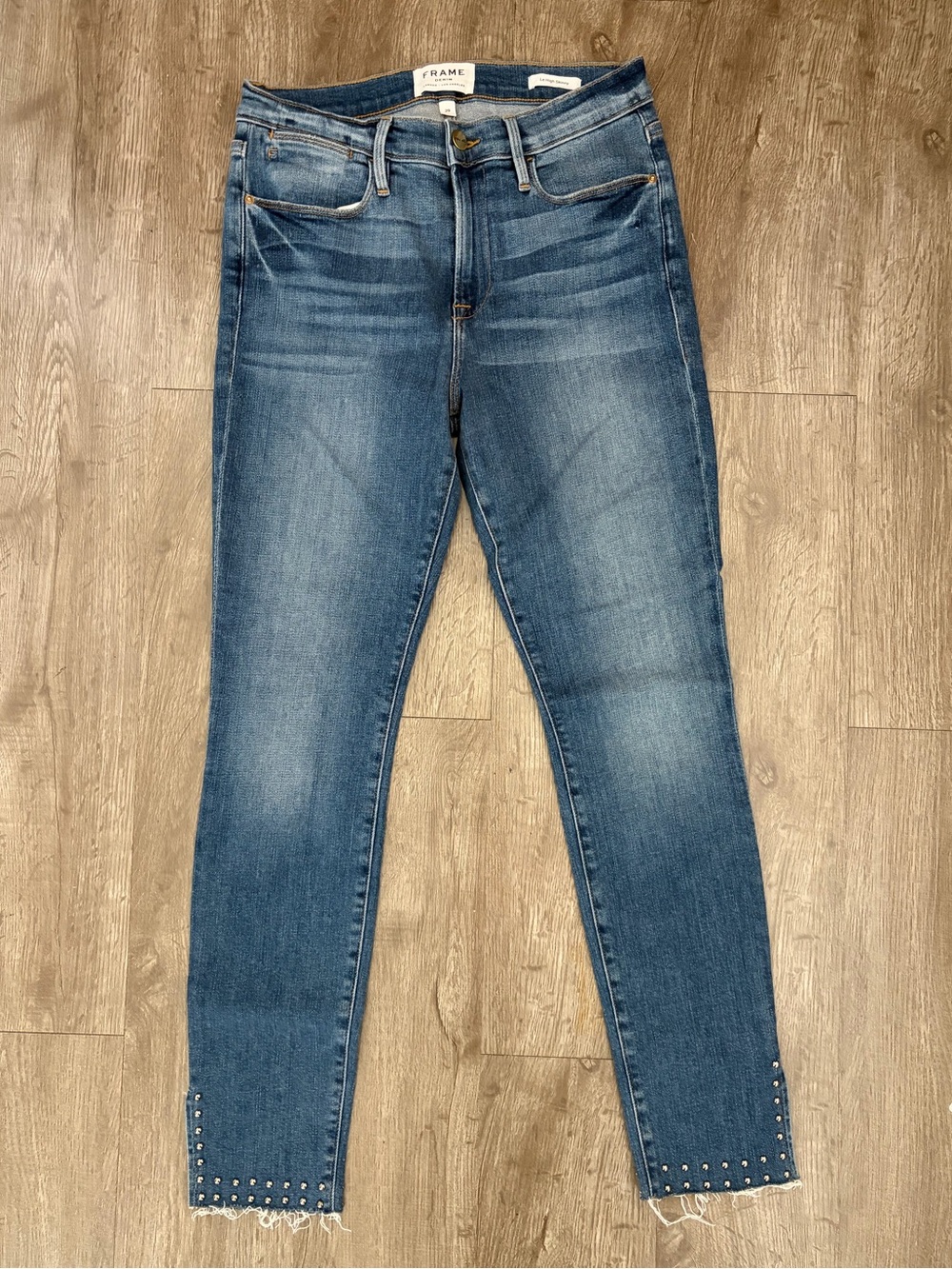 Frame Le High Skinny Studded Raw Hem Jeans Size 29